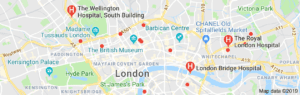 A Map showing hospitals in Richmond, London