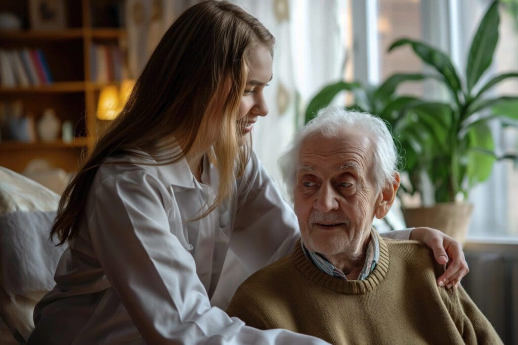 woman live in carer looking after man who has dementia